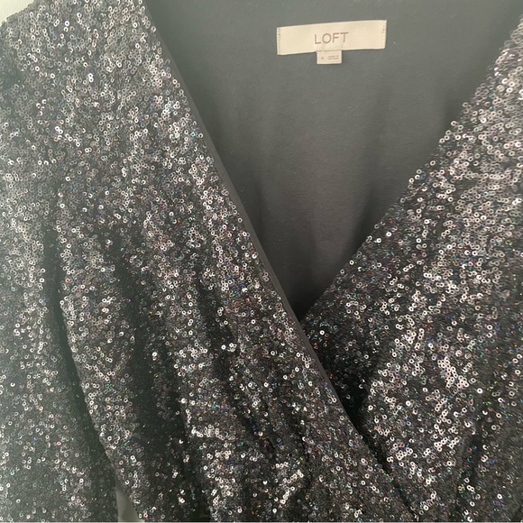 LOFT Navy Sequined Faux Wrap Cocktail Dress - Picture 5 of 7